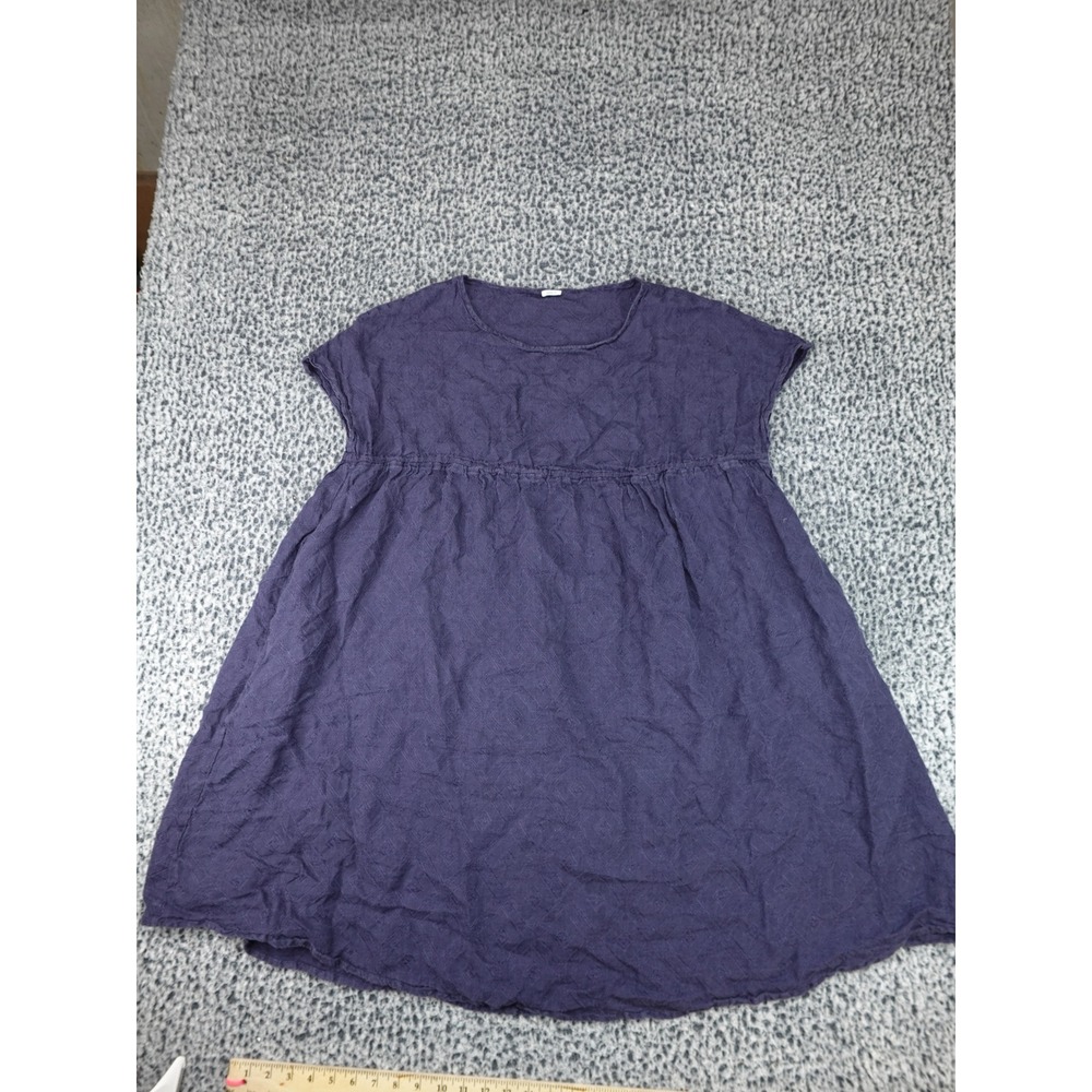 Apuntob Linen Tunic Dress Womens 1 Blue Italian Lagenlook Jacquard